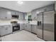Modern kitchen featuring sleek gray cabinets, stainless steel appliances, and elegant countertop at 4823 Linwood St, Sarasota, FL 34232