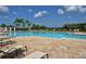 Resort-style pool with chairs to lounge and palm tree landscape to help create that vacation feeling at 5009 Lake Overlook Ave, Bradenton, FL 34208