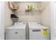 Efficient laundry room with modern washer and dryer, plus shelving for storage and organization at 5134 Northridge Rd # 106, Sarasota, FL 34238