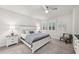 Well-lit bedroom features plush carpet, ceiling fan, and windows with shutters for a serene ambiance at 5520 Coachwood Cv, Bradenton, FL 34211