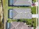 Birds eye view of the beautiful home with a screened in pool and lush landscaping at 6228 Champions Row St, Bradenton, FL 34210