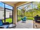Screened patio with comfortable seating, a grill, and a view of the backyard at 12592 Ryegrass Loop, Parrish, FL 34219