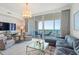 Stylish living room with elegant furnishings, a plush sofa, and floor-to-ceiling windows showcasing picturesque water views at 1155 N Gulfstream Ave # 706, Sarasota, FL 34236