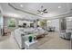 Expansive living area with neutral decor, connecting kitchen, dining and living spaces for modern living at 11707 Gramercy Park Ave, Bradenton, FL 34211