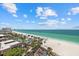 Stunning aerial view of the beach, palm trees, and hotel, offering a luxurious coastal lifestyle at 1212 Benjamin Franklin Dr # 901, Sarasota, FL 34236