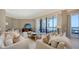 Cozy living area with comfortable seating and panoramic ocean views from the floor-to-ceiling windows at 1281 Gulf Of Mexico Dr # 906, Longboat Key, FL 34228
