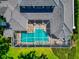 Aerial view of a private pool surrounded by a screened enclosure and lush greenery at 223 Saint James Park, Osprey, FL 34229
