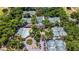 Overhead view of community with pool and tennis, set amongst mature trees and well-kept grounds at 4044 Penshurst Park, Sarasota, FL 34235