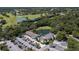 Aerial shot of community center, pool and tennis with ample parking near a golf course at 4044 Penshurst Park, Sarasota, FL 34235