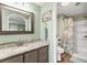 Charming bathroom features a granite vanity, stylish mirror, and a convenient walk-in shower at 4312 14Th E St, Ellenton, FL 34222