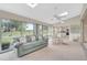 Beautiful sun room with vaulted ceilings, ceiling fan, access to the backyard, and open to the kitchen and dining room at 4360 Presidential Avenue E Cir, Bradenton, FL 34203
