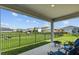Large backyard with green grass, a fence, and outdoor seating area, great for relaxing or entertaining at 11571 Little River Way, Parrish, FL 34219