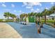 Outdoor exercise area includes various fitness machines and a soft surface for workouts surrounded by palm trees at 11571 Little River Way, Parrish, FL 34219