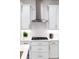 Modern kitchen featuring white cabinets, stainless steel appliances, and a sleek range hood at 256 Van Gogh Cv, Bradenton, FL 34212