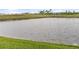 Scenic pond view surrounded by lush landscaping and mature trees at 256 Van Gogh Cv, Bradenton, FL 34212
