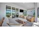 Covered patio with comfortable seating and sliding glass doors at 27061 Paradise Shores Dr, Englewood, FL 34223