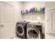Modern laundry room features a washer, dryer, and storage shelves for convenience at 2907 61St E Ter, Ellenton, FL 34222