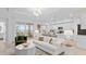 Bright living room featuring modern lighting, white sofa, and seamless flow to the kitchen at 5632 Summit Pointe Cir # 101, Bradenton, FL 34210