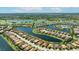 Stunning aerial view of a lakeside community featuring lush landscaping and beautiful single-Gathering homes at 7113 Whittlebury Trl, Bradenton, FL 34202