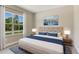 Charming bedroom with scenic window, soothing wall art, and cozy bed complete with matching blue accents at 7852 Tasco Dr, North Port, FL 34291