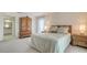 Comfortable bedroom with plush carpeting, neutral decor, and an adjacent bathroom entrance at 3522 Ferndell, Sarasota, FL 34235