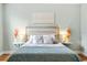 Tranquil bedroom featuring a stylish headboard, decorative lamps, and complementary pillows at 5014 Marshfield Rd # 30, Sarasota, FL 34235