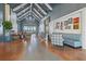 Spacious lobby area featuring vaulted ceilings, stylish seating, and abundant natural light at 8107 Slipway Dr, Sarasota, FL 34240