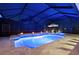 Gorgeous screened in pool with spa and sun shelf, complimented by landscape lighting and backyard views at 251 Dove Trl, Bradenton, FL 34212