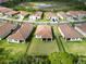 Aerial view of a neighborhood with well-maintained lawns and landscaping near a pond at 412 Daylily Blvd, Nokomis, FL 34275