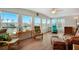 Cozy sunroom with panoramic windows and comfortable seating with views of the canal at 517 Tampico Dr, North Port, FL 34287