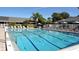 Beautiful community pool area with clear blue water, lounge chairs, and a covered patio for residents at 5230 Landings Blvd # 101, Sarasota, FL 34231