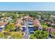 A wide aerial view displays a community's layout with orderly residences, carports and thriving greenery, ideal for serene living at 5354 Myrtle Wood # 50, Sarasota, FL 34235