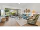 Inviting living room featuring a vaulted ceiling, sliding glass doors to the lanai, and stylish decor at 5354 Myrtle Wood # 50, Sarasota, FL 34235