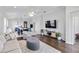 Open-concept living room with hardwood floors, white walls, and stylish contemporary furnishings at 5919 100Th E Ave, Parrish, FL 34219