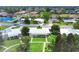 Aerial view showcasing a home with manicured landscaping within a peaceful residential neighborhood at 7114 11Th W Ave, Bradenton, FL 34209