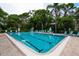 A long outdoor pool with swimming lanes surrounded by lounge chairs and greenery for recreation at 811 Oak Dr # 811, Bradenton, FL 34210