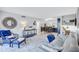 Bright open living space with nautical decor, modern furnishings and sight lines into the kitchen at 845 Benjamin Franklin Dr # 106, Sarasota, FL 34236