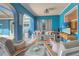 Enclosed lanai with cool blue walls, white cushioned chairs, and beachy decor at 23088 Allen Ave, Port Charlotte, FL 33980