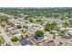 Wide aerial view of residential neighborhood with tidy landscaping, and a screened pool at 3136 Webber St, Sarasota, FL 34239