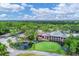 Scenic aerial view showcases the clubhouse, golf course, ponds, and lush landscaping of the community at 4947 Greencroft Rd # 175, Sarasota, FL 34235
