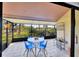 Screened patio with seating area, a round table, and a view of the green landscape at 4947 Greencroft Rd # 175, Sarasota, FL 34235