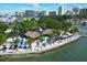 Picturesque aerial view of a thatched-roof beach bar along the coast with palms and oceanfront seating at 2350 Novus St, Sarasota, FL 34237