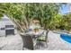 Outdoor dining area features a tiki bar and BBQ grill surrounded by tropical landscaping and a nearby spa at 316 64Th St, Holmes Beach, FL 34217