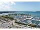 Aerial view of a marina with many boats docked, showcasing waterfront living and recreational boating opportunities at 33 S Gulfstream Ave # 905, Sarasota, FL 34236