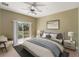 Serene bedroom with a ceiling fan, private balcony, neutral colors, and an abundance of natural light at 3671 Parkridge Cir # 8-201, Sarasota, FL 34243