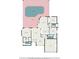 Detailed floor plan showcasing the layout of a home, including the primary bedroom, living spaces, and swimming pool at 3736 Fontainebleau St, North Port, FL 34287