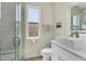 Modern bathroom with a vessel sink, neutral color paint, and glass shower at 7538 Camden Harbour Dr, Bradenton, FL 34212