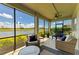 Screened lanai with outdoor seating, lake view and blue skies at 8304 Grand Estuary Trl # 104, Bradenton, FL 34212
