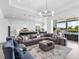 Large living room flows into a kitchen with white cabinets and dining area, creating an open and airy atmosphere at 17114 Verona Pl, Lakewood Ranch, FL 34202