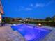 Luxury pool with fire bowls, spa, and chaise loungers provides a resort-style backyard at 17114 Verona Pl, Lakewood Ranch, FL 34202